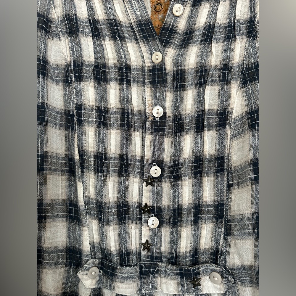 Free People Plaid Babydoll Button-Up Long Sleeve Shirt Size L boho cottagecore - Picture 11 of 11